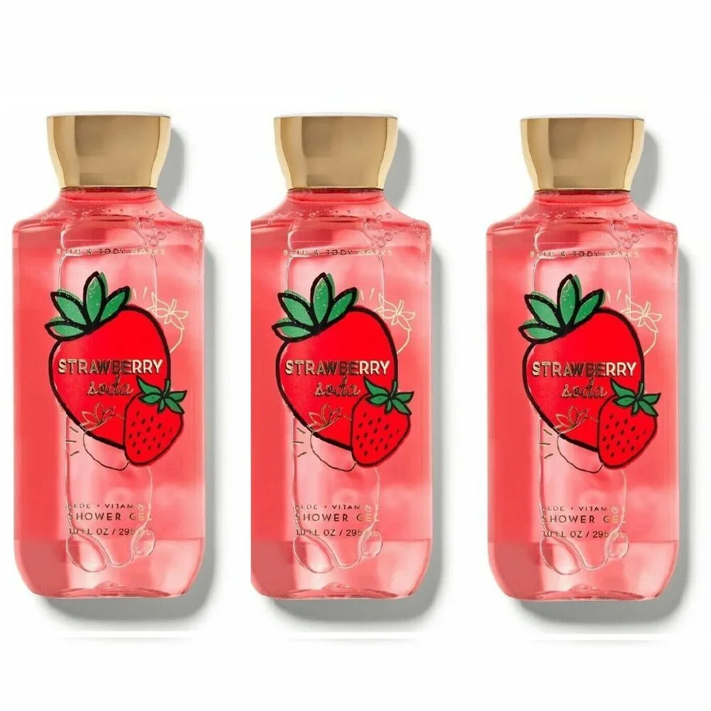 Bath and Body Works Strawberry Soda Shower Gel Set of 3 - Picture 1 of 1